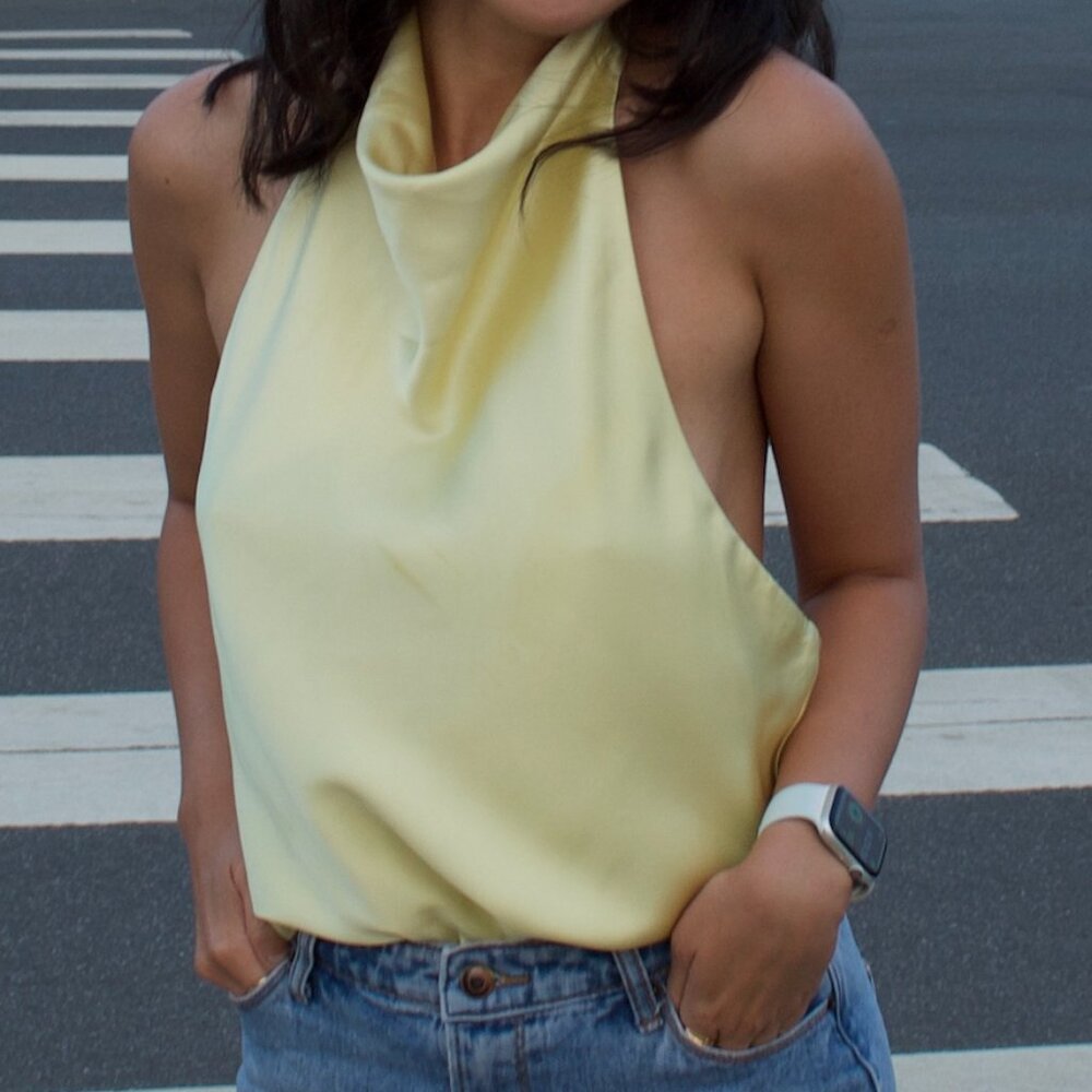 Zara - Bright Yellow Halter Silky Textured Top - Medium